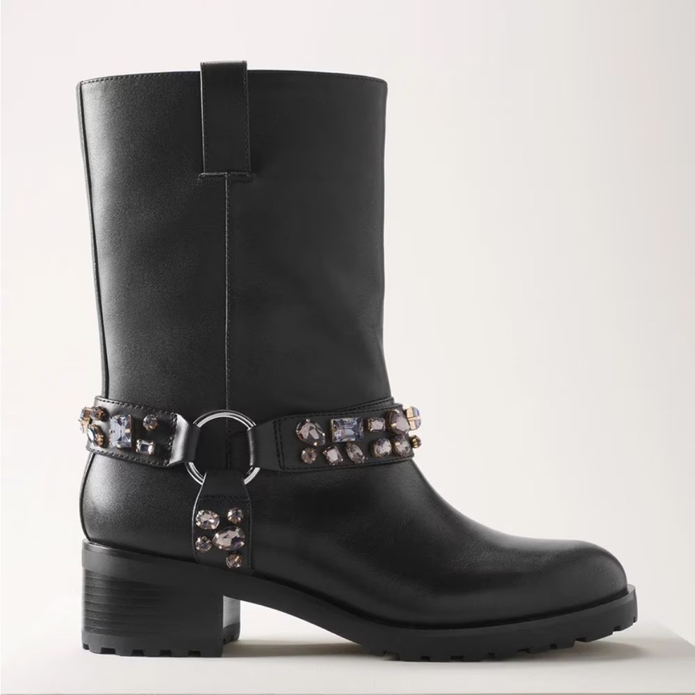 WHBM Kristen Black Leather Moto Boots